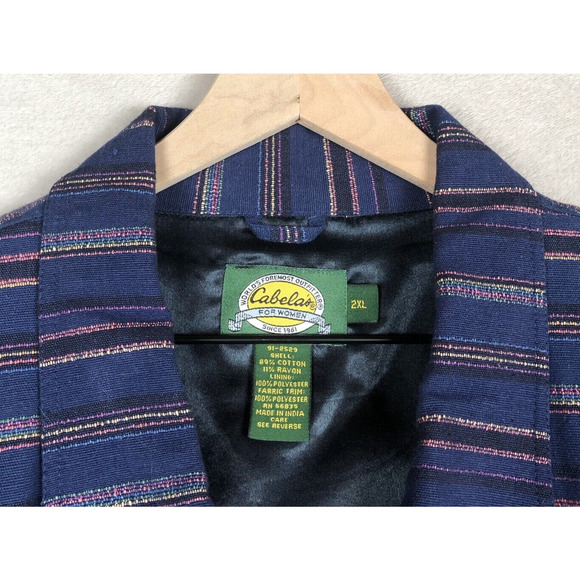 VTG CABELA'S Jacket Women's 2XL XXL Blue Stripe Woven Zip Pockets Lined Cotton - Picture 4 of 15